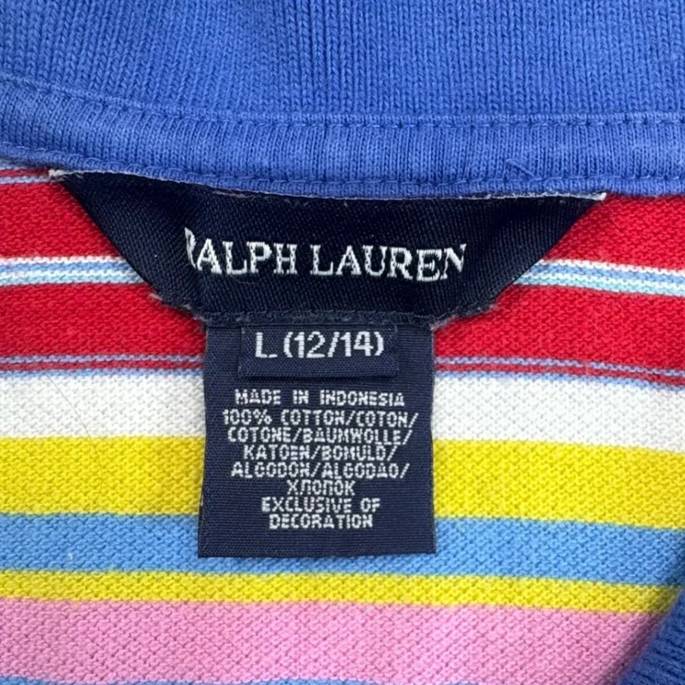 Ralph Lauren Kids‎ Sleeveless Polo Shirt Multi Color Stripe Cotton L 12/14